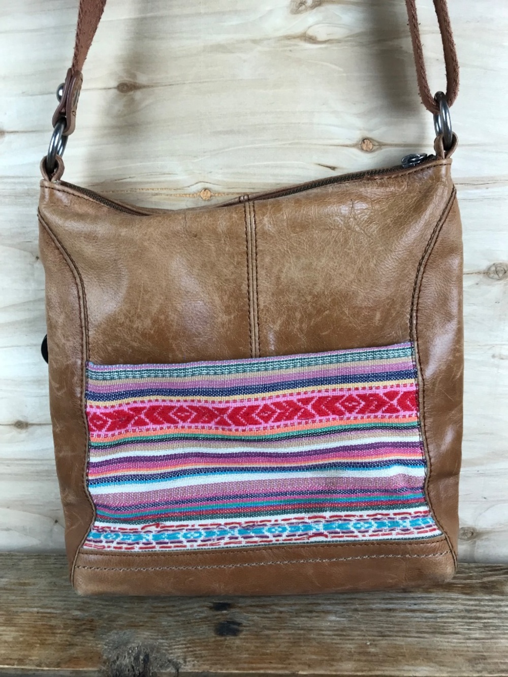 The Sak Brown Leather Boho Crossbody Woven Colorful Bag Purse Hippie - Picture 6 of 15